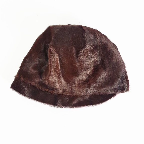 Vintage Cowhide Newsboy Hat, Dark Brown and White Cowhide Fur Baker Boy Hat - Picture 5 of 8